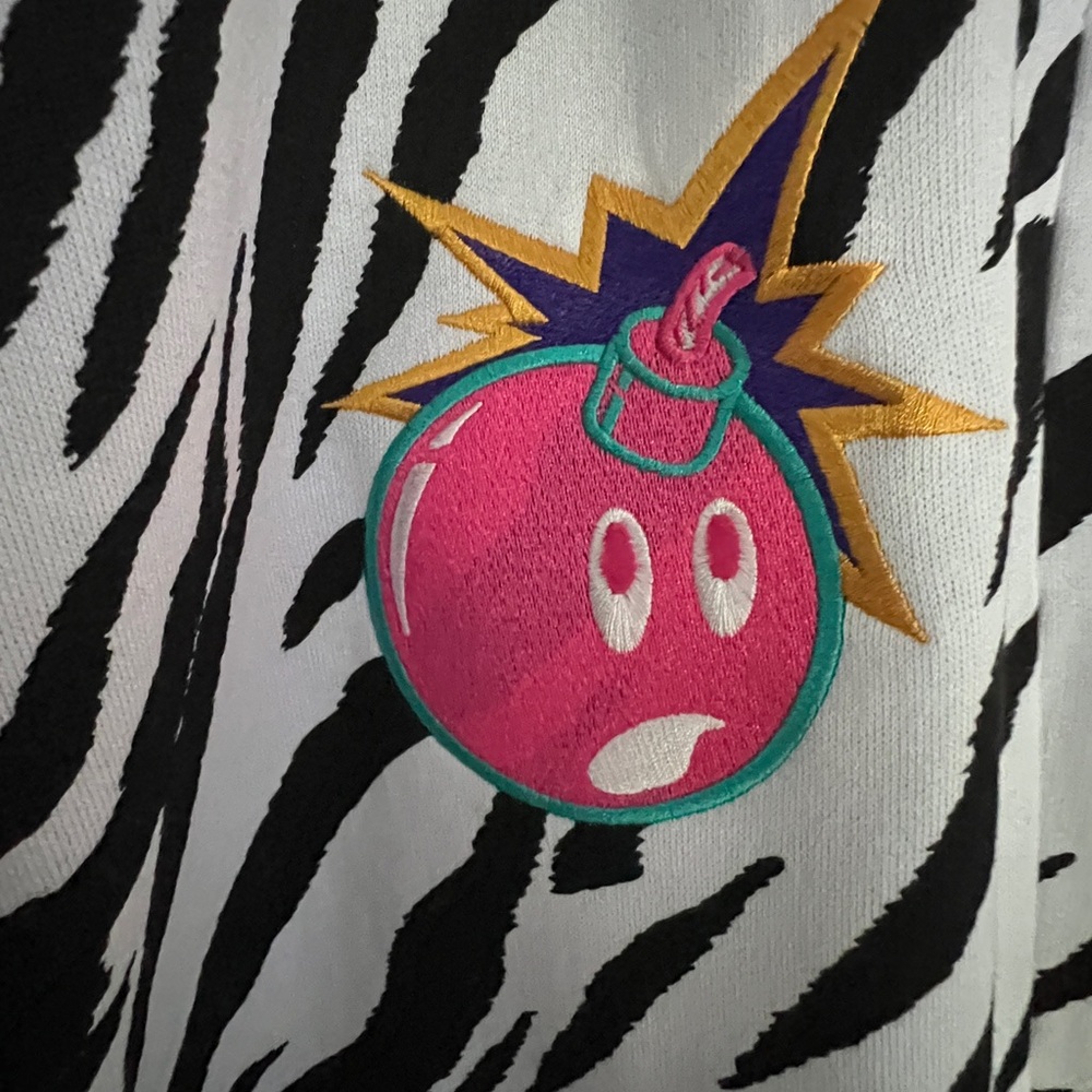 The Hundreds Zebra Print Pants with Pink Atom Bomb Graphic Embroidered - Picture 2 of 6
